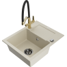 Mexen Enzo granieten spoelbak met 1 bak met afdruiprek en keukenkraan Duo, beige - 6506-69-671701-57-B