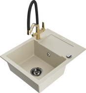 Mexen Enzo fregadero de granito de 1 seno con escurridor y grifo de cocina Duo, beige - 6506-69-671701-57-B