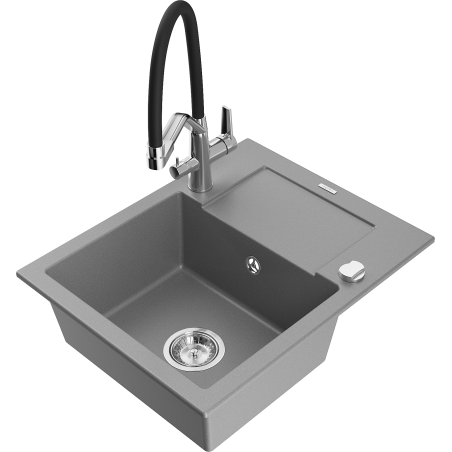 Mexen Enzo fregadero de granito de 1 cubeta con escurridor y grifo de cocina Duo, gris - 6506-71-671701-07