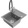 Mexen Enzo granite sink 1-bowl with drainer and Duo kitchen tap, grey - 6506-71-671701-07
