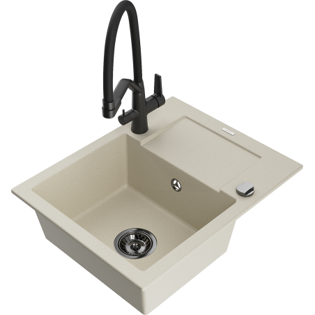 Mexen Enzo fregadero de granito de 1 seno con escurridor y grifo de cocina Duo, beige - 6506-69-671701-70-B