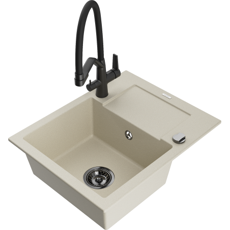 Mexen Enzo lavello in granito a 1 vasca con gocciolatoio e miscelatore da cucina Duo, beige - 6506-69-671701-70-B