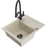 Mexen Enzo 1-komerke granieten spoelbak met afdruiprek en keukenmengkraan Duo, beige - 6506-69-671701-70-B