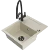 Mexen Enzo évier en granit 1 bac avec égouttoir et robinet de cuisine Duo, beige - 6506-69-671701-70-B