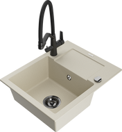 Mexen Enzo granite kitchen sink 1-bowl with drainer and Duo kitchen tap, beige - 6506-69-671701-70-B
