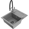 Mexen Enzo 1-bowl granite sink with drainer and Duo kitchen tap, grey - 6506-71-671701-07-B