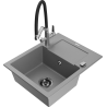 Mexen Enzo évier en granit 1 bac avec égouttoir et robinet de cuisine Duo, gris - 6506-71-671701-07-B