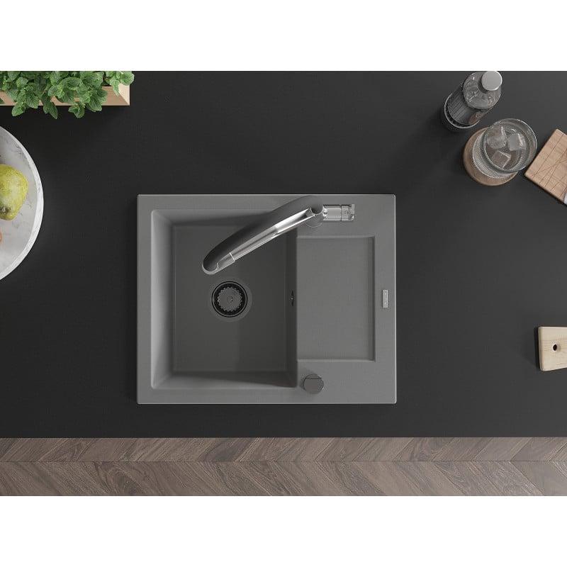 Mexen Enzo fregadero de granito de 1 seno con escurridor y grifo de cocina Duo, gris - 6506-71-671701-07-B