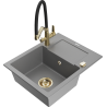 Mexen Enzo 1-bowl granite sink with drainer and Duo kitchen tap, grey - 6506-71-671701-57-G