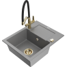 Mexen Enzo granieten gootsteen 1-komorige met afdruiprek en keukenkraan Duo, grijs - 6506-71-671701-57-G