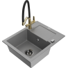 Mexen Enzo évier en granit à 1 bac avec égouttoir et robinet de cuisine Duo, gris - 6506-71-671701-57-B
