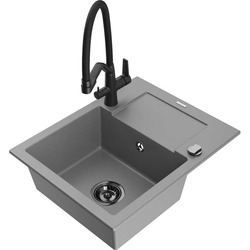 Mexen Enzo 1-Kummer Granit-Spullsteen mat Oflaafplaz a Kichenkran Duo, gro - 6506-71-671701-70-B