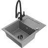 Mexen Enzo granite sink 1-bowl with drainer and Duo kitchen tap, grey - 6506-71-671701-70-B