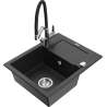 Mexen Enzo fregadero de granito de 1 seno con escurridor y grifo de cocina Duo, negro/metálico plateado - 6506-73-671701-07