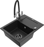 Mexen Enzo 1-bowl granite sink with drainer and Duo kitchen tap, black/silver metallic - 6506-73-671701-07-B