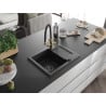 Mexen Enzo lavello in granito a 1 vasca con scolapiatti e rubinetto da cucina Duo, nero/argento metallizzato
