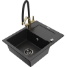 Mexen Enzo granite sink 1-bowl with drainer and Duo kitchen tap, black/silver metallic - 6506-73-671701-57-B