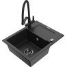 Mexen Enzo 1-bowl granite sink with drainer and Duo kitchen tap, black/silver metallic - 6506-73-671701-70-B
