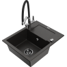 Mexen Enzo granite sink 1-bowl with drainer and Duo kitchen tap, black/gold metallic - 6506-75-671701-07-B