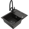 Mexen Enzo 1-bowl Granite Sink with Drainer and Duo Kitchen Tap, Black/Gold Metallic - 6506-75-671701-70-B