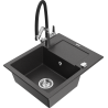 Mexen Enzo fregadero de granito de 1 seno con escurridor y grifo de cocina Duo, negro moteado - 6506-76-671701-07