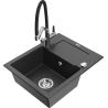 Mexen Enzo granite sink 1-bowl with drainer and Duo kitchen tap, speckled black - 6506-76-671701-07