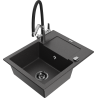Mexen Enzo granite sink 1-bowl with drainer and Duo kitchen tap, speckled black - 6506-76-671701-07-B