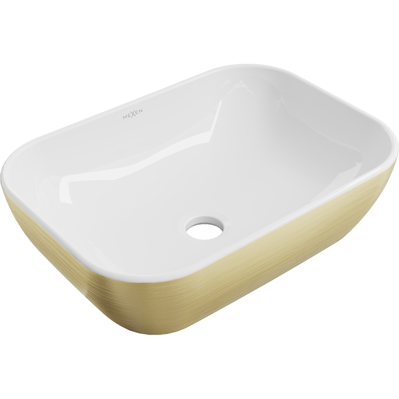 Mexen Rita lavabo sobre encimera 45 x 32 cm, blanco/dorado líneas - 21084553