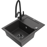 Mexen Enzo 1-bowl granite sink with drainer and Duo kitchen tap, black speckled - 6506-76-671701-70-B
