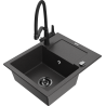 Mexen Enzo fregadero de granito de 1 compartimento con escurridor y grifo de cocina Duo, negro moteado - 6506-76-671701-70-B