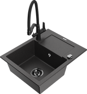 Mexen Enzo fregadero de granito de 1 cubeta con escurridor y grifo de cocina Duo, negro moteado - 6506-76-671701-70-B