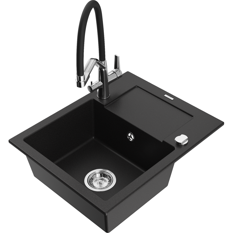 Mexen Enzo granitdiskho med 1 facka och avrinning plus köksblandare Duo, svart - 6506-77-671701-07