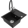 Mexen Enzo granite sink 1-bowl with drainer and Duo kitchen tap, black - 6506-77-671701-07