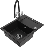 Mexen Enzo 1-bowl granite sink with drainer and Duo kitchen tap, black - 6506-77-671701-07-B