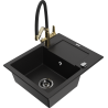 Mexen Enzo granite sink 1-bowl with drainer and Duo kitchen tap, black - 6506-77-671701-57-B