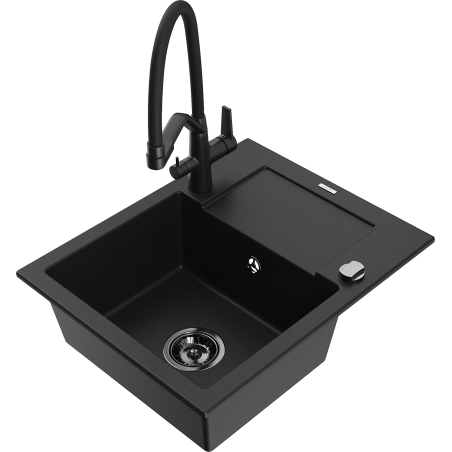 Mexen Enzo fregadero de granito de 1 tazón con escurridor y grifo de cocina Duo, negro - 6506-77-671701-70-B