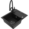 Mexen Enzo granite sink single-bowl with drainer and Duo kitchen tap, black - 6506-77-671701-70-B