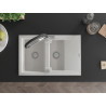 Mexen Gaspar fregadero de granito de 1,5 cubetas con escurridor y grifo de cocina Duo, blanco - 6507-20-671701-07