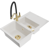 Mexen Gaspar fregadero de granito de 1,5 tazones con escurridor y grifo de cocina Duo, blanco - 6507-20-671701-57-G