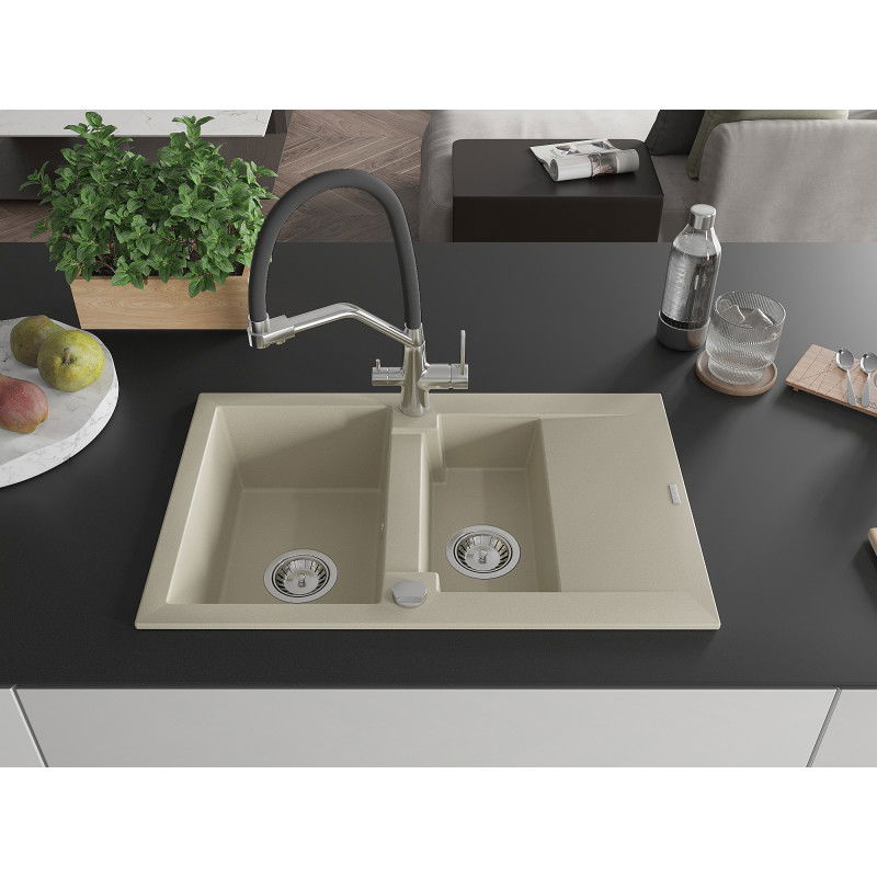 Mexen Gaspar lavello in granito 1,5 vasche con scolapiatti e miscelatore cucina Duo, beige - 6507-69-671701-07