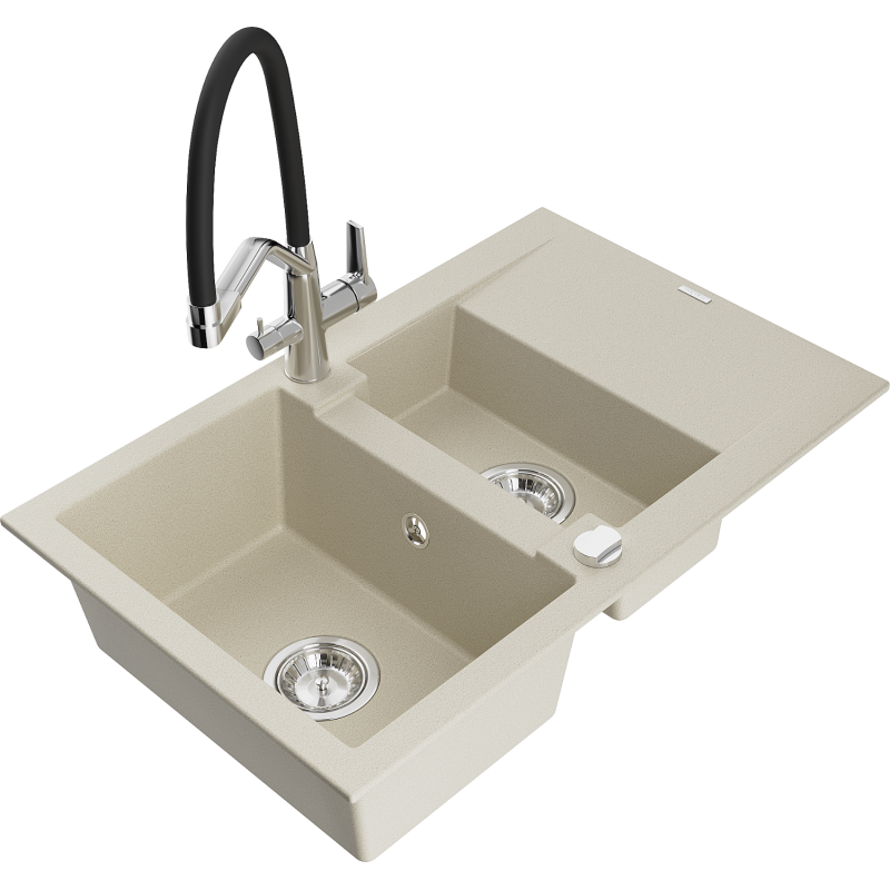 Mexen Gaspar lavello in granito 1,5 vasche con scolapiatti e miscelatore cucina Duo, beige - 6507-69-671701-07