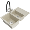 Mexen Gaspar 1.5-bowl granite sink with drainer and Duo kitchen tap, beige - 6507-69-671701-07