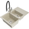 Mexen Gaspar Granitspüle 1,5-fach mit Abtropffläche und Küchenarmatur Duo, beige - 6507-69-671701-07