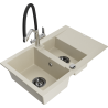Mexen Gaspar évier en granit 1,5-bac avec égouttoir et robinet de cuisine Duo, beige - 6507-69-671701-07-B
