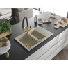 Mexen Gaspar granit gootsteen 1,5-komorige met afdruiprek en Duo keukenmengkraan, beige - 6507-69-671701-57-G