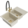 Mexen Gaspar fregadero de granito 1,5 cámaras con escurridor y grifo de cocina Duo, beige - 6507-69-671701-57-G