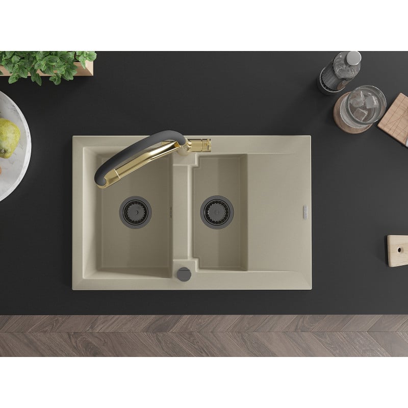 Mexen Gaspar lavello in granito 1,5 vasca con scolapiatti e batteria da cucina Duo, beige - 6507-69-671701-57-B