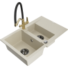 Mexen Gaspar fregadero de granito de 1,5 tazones con escurridor y grifo de cocina Duo, beige - 6507-69-671701-57-B