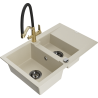 Mexen Gaspar granite kitchen sink 1.5-bowl with drainer and Duo kitchen faucet, beige - 6507-69-671701-57-B