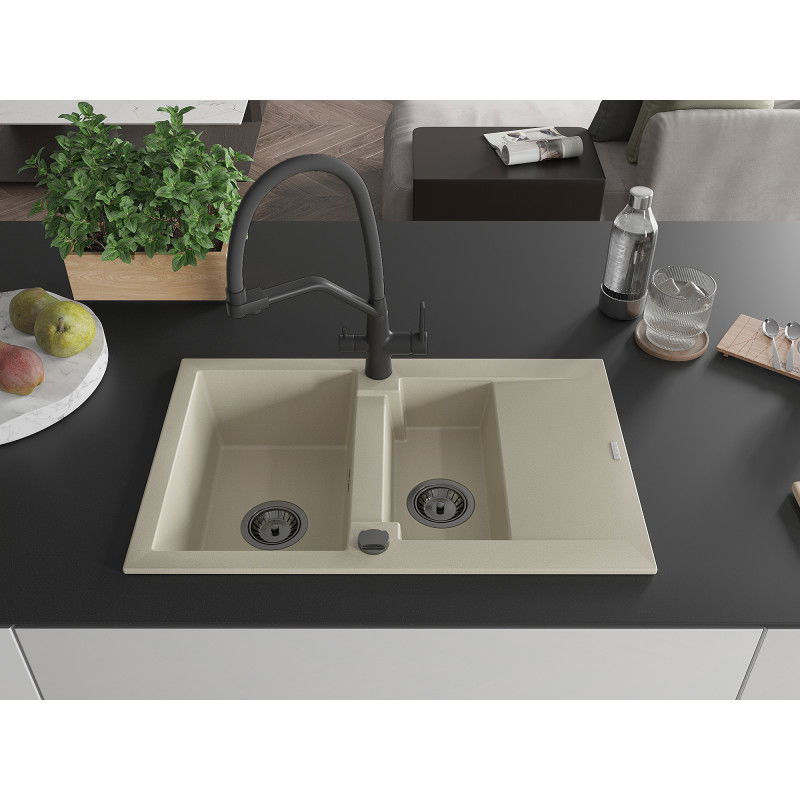Mexen Gaspar granitspullt 1,5-Schiefer mat Ofslaaf an Duo Kichenkran, beige - 6507-69-671701-70-B